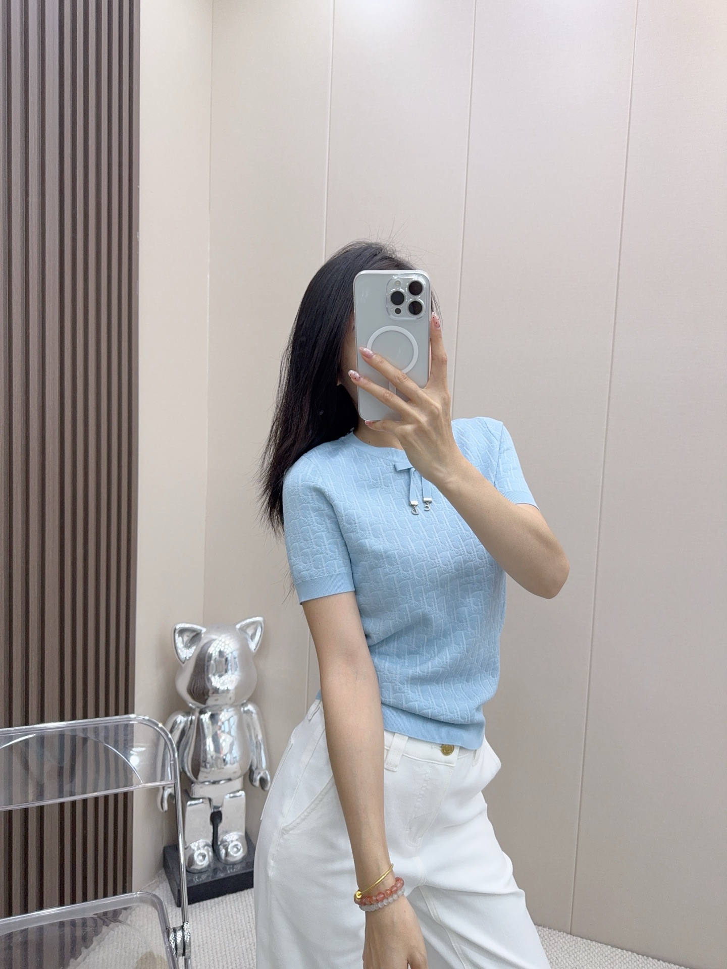 428 디 DIO 오블리크 테크니컬 자카드  반소매 스웨터