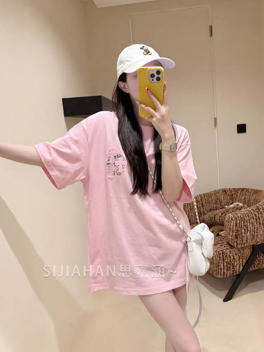 618 크롬 CHR 남녀공용 아플리케 로고 티셔츠