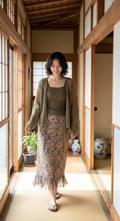 672 이세 ISE 플리츠플리즈 프린지 아이템 스커트