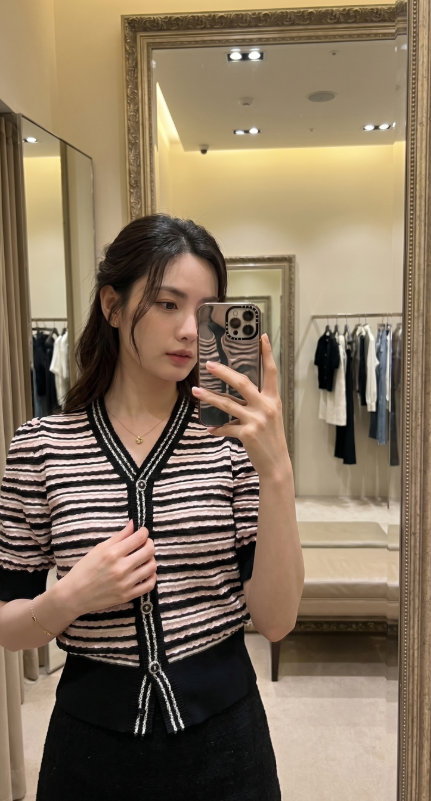 5703 오브 OBZ 스트라이프 브이넥 니트 가디건
