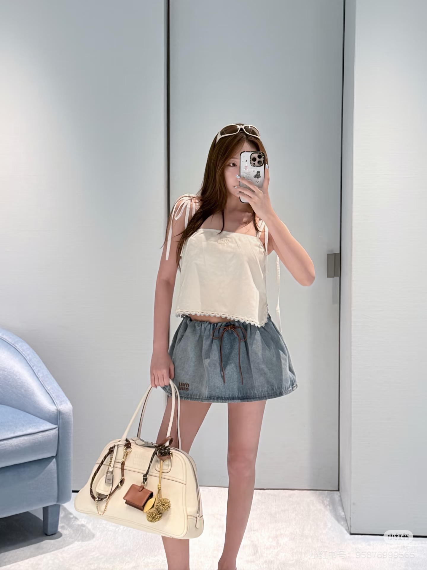 948 미우 MIU 워시드 데님 미니 스커트