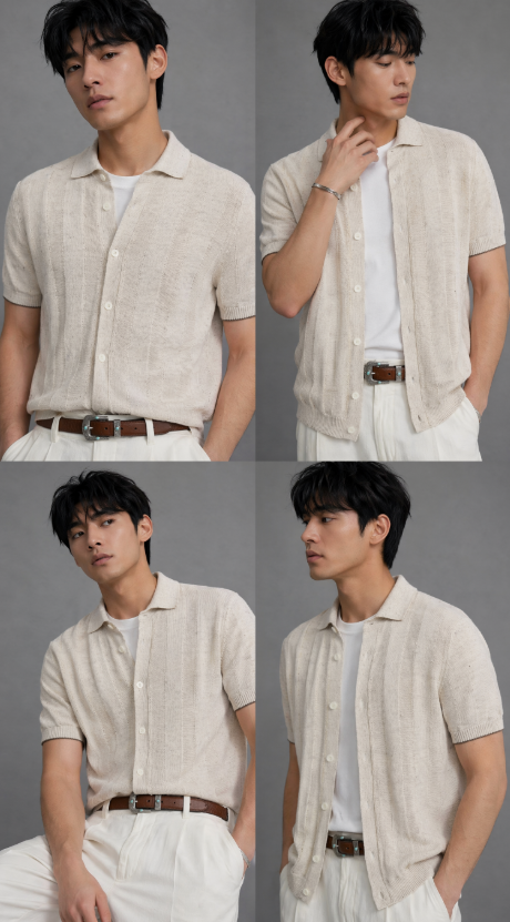 057 브루 BRU 남성 텍스처 리브 반팔 가디건