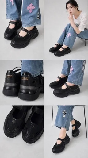0708 랑방 LAN 텍스처 블록 청키 메리제인 스니커즈